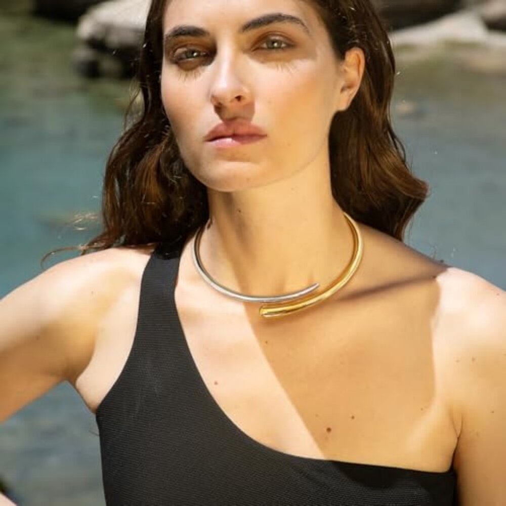 Hinged Open Cuff Statement Necklace Minimalist Mi… - image 4